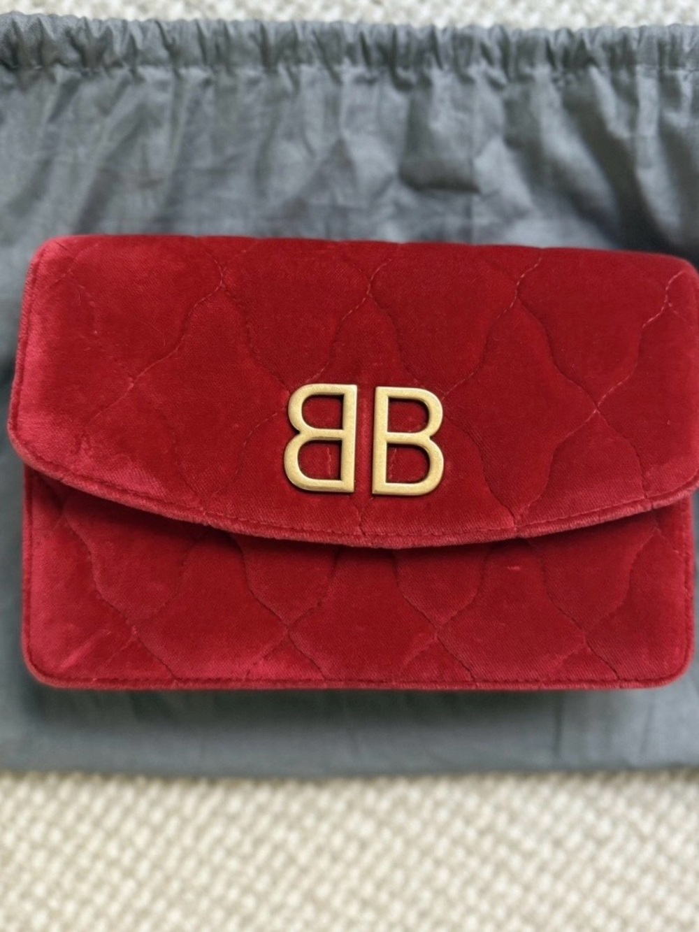 Balenciaga Quilted Velvet Red BB Flap Crossbody